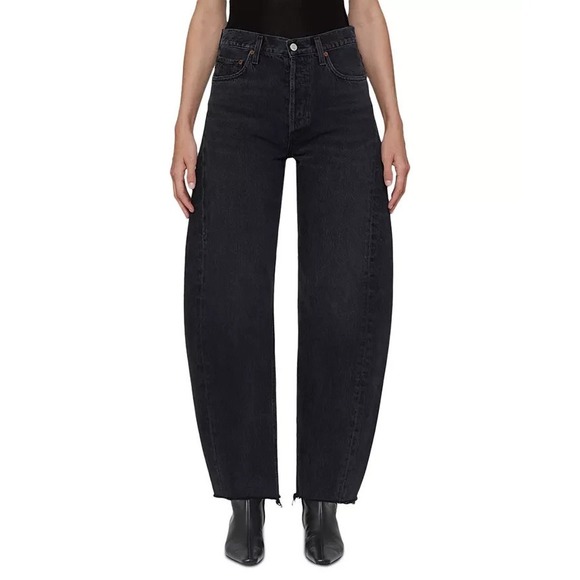 Agolde Denim - AGOLDE Luna Jeans Womens 29 Barrel High Rise Black Tapered Raw Hem